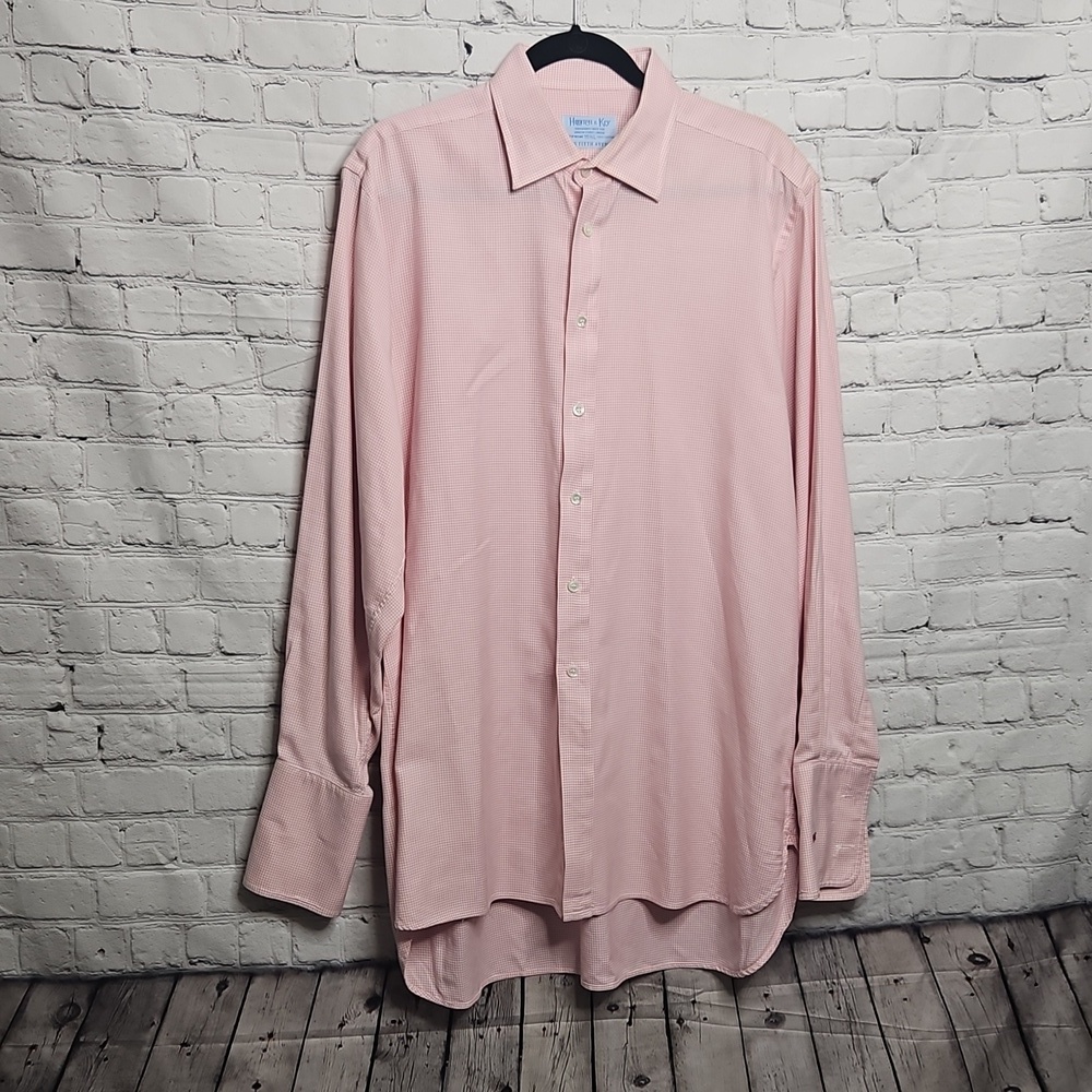 Hilditch and Key Pink Check Dress Shirt Men's Large 16.5